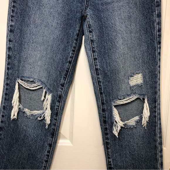 Pacsun Cotton Distressed Ripped Buttoned High Rise Straight Blue Wash Jeans 26 - Picture 7 of 16